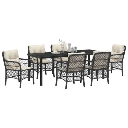 Tuin Eettafelset Met Kussen 7 Pcs Zwart Poly Rattan