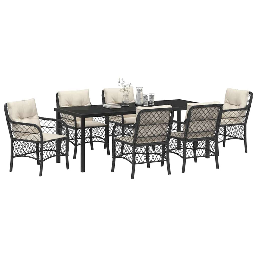 Tuin Eettafelset Met Kussen 7 Pcs Zwart Poly Rattan
