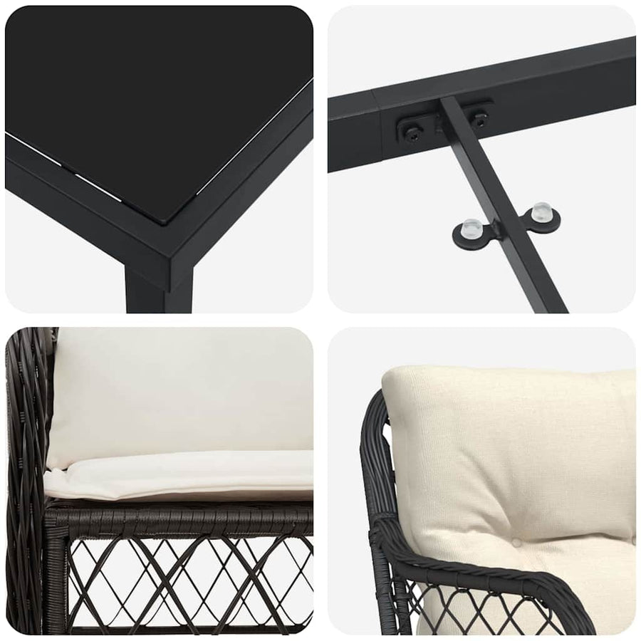 Tuin Eettafelset Met Kussen 9 Pcs Zwart Poly Rattan