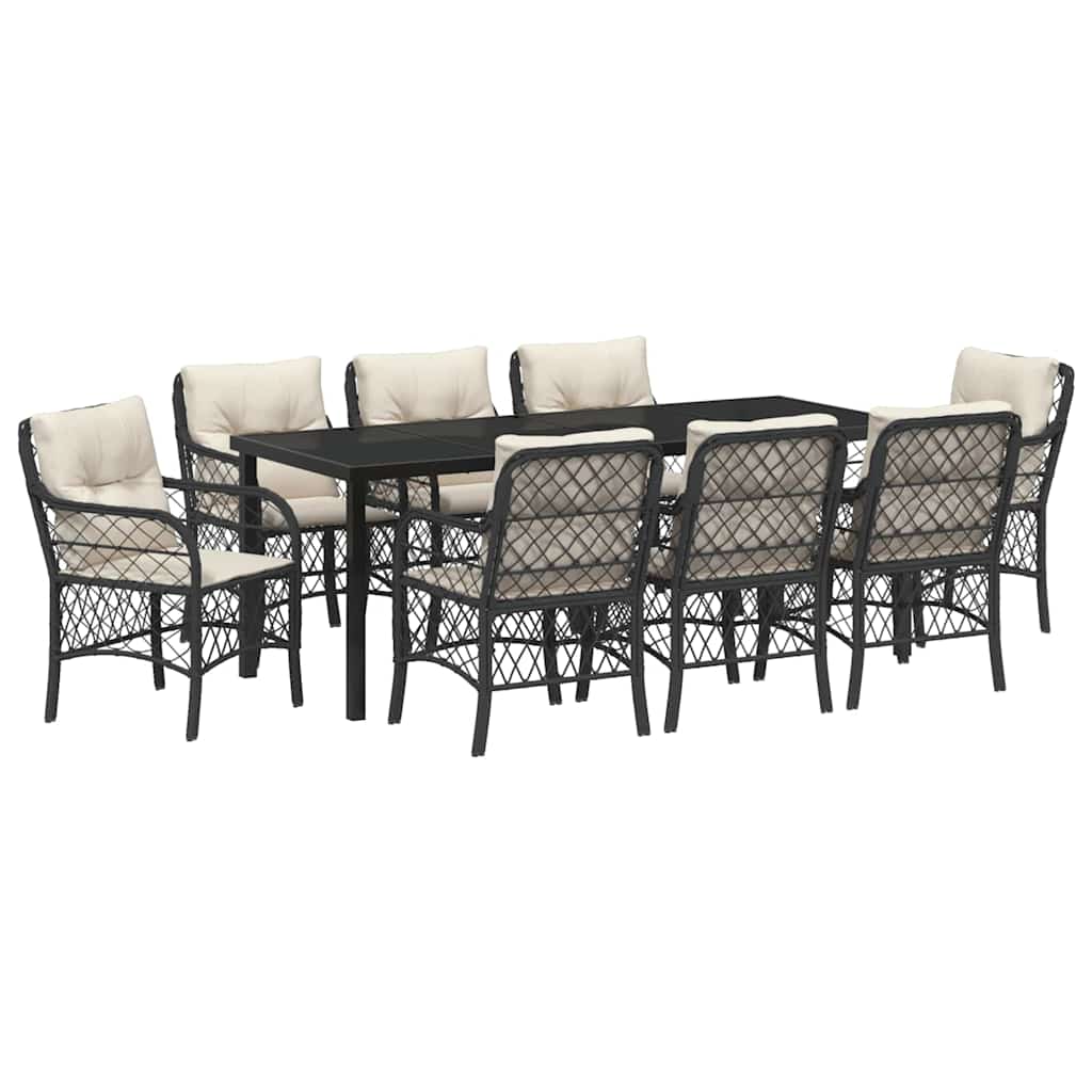 Tuin Eettafelset Met Kussen 9 Pcs Zwart Poly Rattan