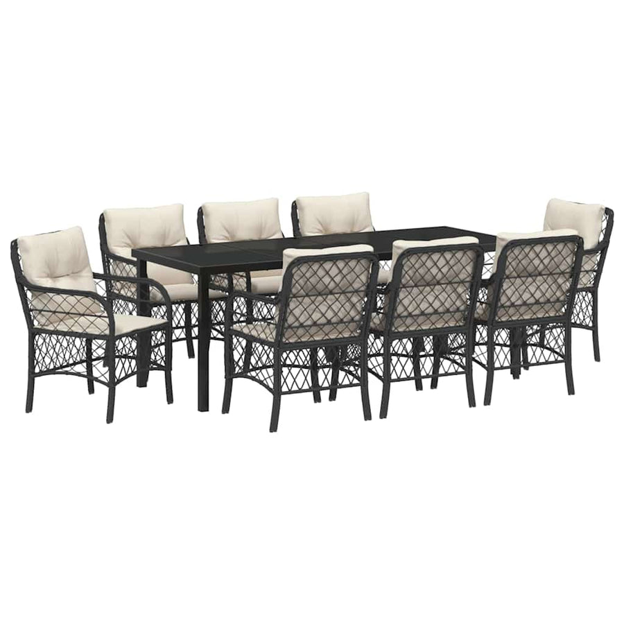 Tuin Eettafelset Met Kussen 9 Pcs Zwart Poly Rattan