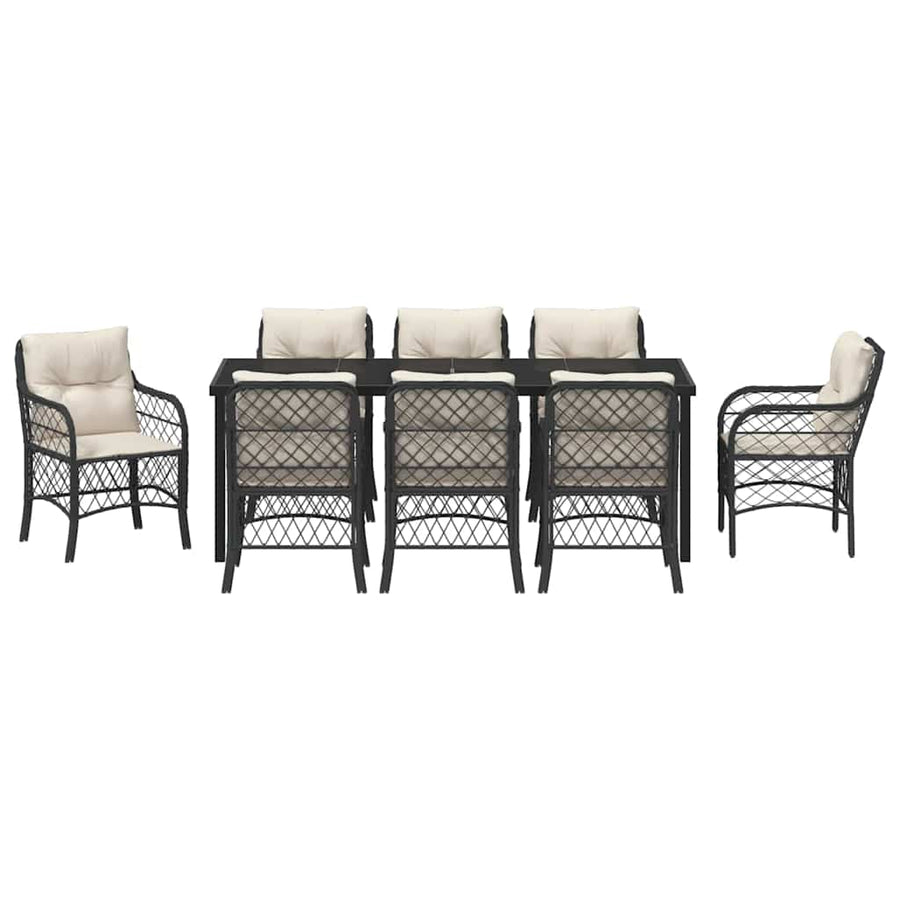 Tuin Eettafelset Met Kussen 9 Pcs Zwart Poly Rattan