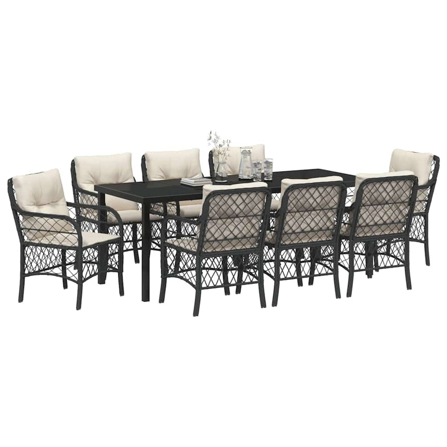 Tuin Eettafelset Met Kussen 9 Pcs Zwart Poly Rattan