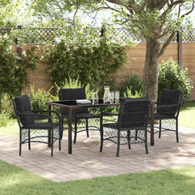 Tuin eettafelset met kussen 5 pcs Zwart poly rattan