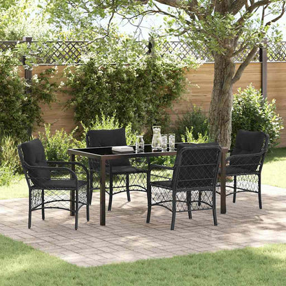 Tuin eettafelset met kussen 5 pcs Zwart poly rattan