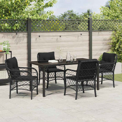 Tuin eettafelset met kussen 5 pcs Zwart poly rattan