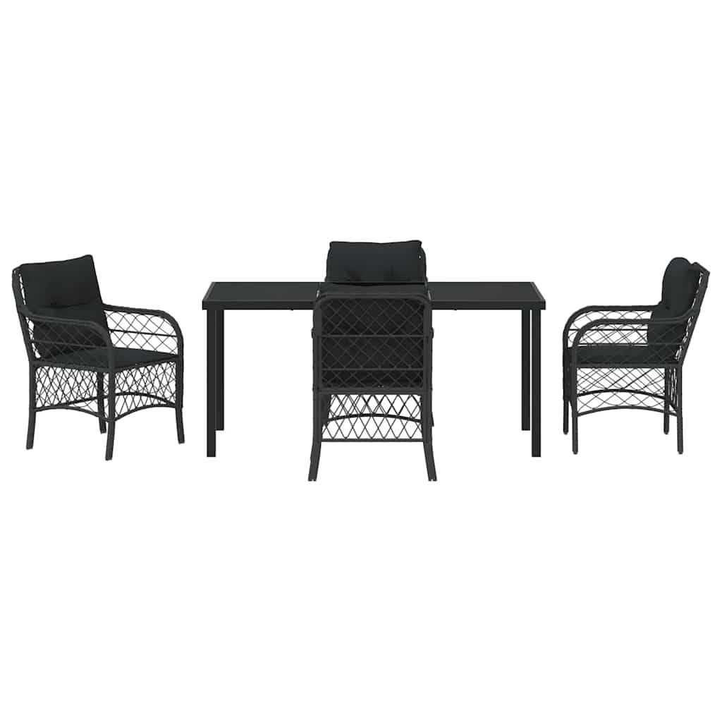 Tuin eettafelset met kussen 5 pcs Zwart poly rattan
