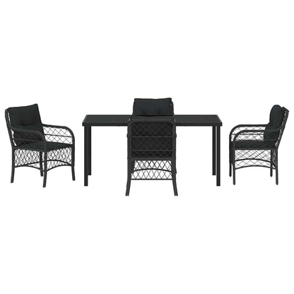 Tuin eettafelset met kussen 5 pcs Zwart poly rattan