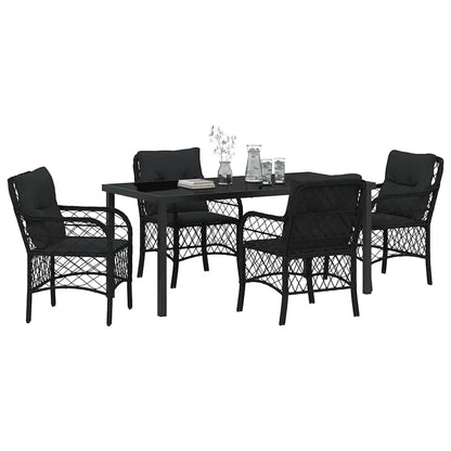 Tuin eettafelset met kussen 5 pcs Zwart poly rattan