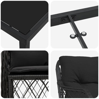 Tuin Eettafelset Met Kussen 7 Pcs Zwart Poly Rattan