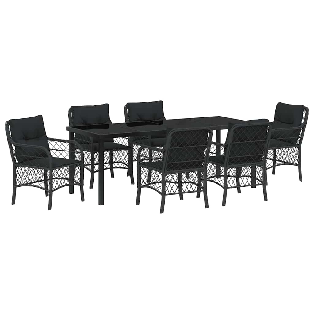 Tuin Eettafelset Met Kussen 7 Pcs Zwart Poly Rattan