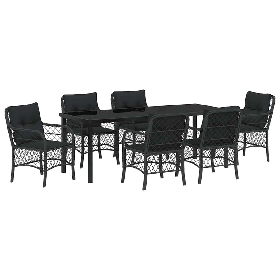 Tuin Eettafelset Met Kussen 7 Pcs Zwart Poly Rattan