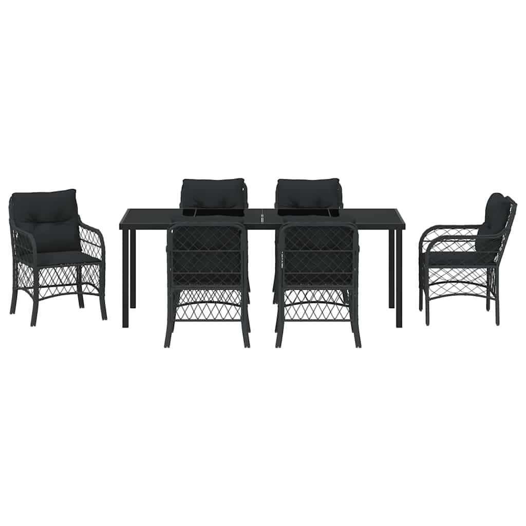 Tuin Eettafelset Met Kussen 7 Pcs Zwart Poly Rattan