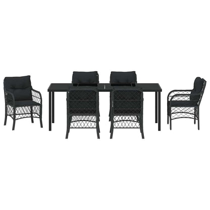 Tuin Eettafelset Met Kussen 7 Pcs Zwart Poly Rattan