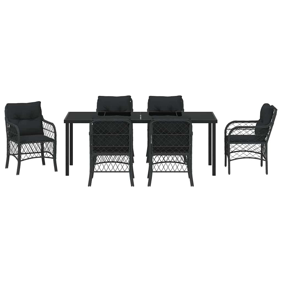 Tuin Eettafelset Met Kussen 7 Pcs Zwart Poly Rattan
