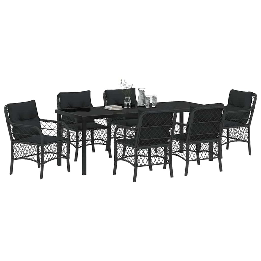 Tuin Eettafelset Met Kussen 7 Pcs Zwart Poly Rattan