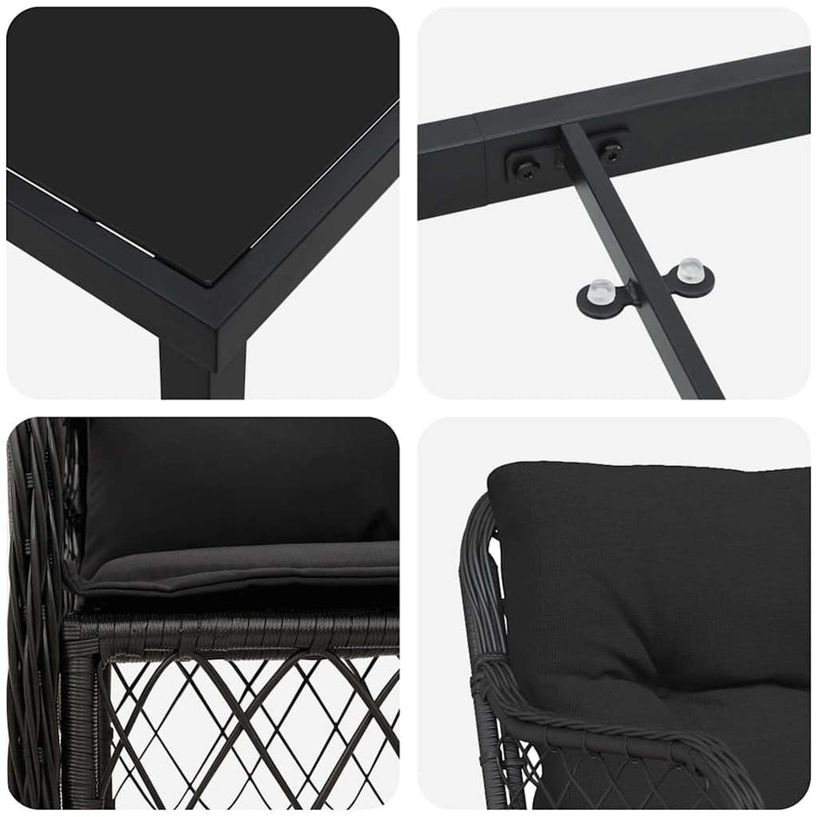 Tuin Eetset Met Kussen 9 Pcs Zwart Poly Riet