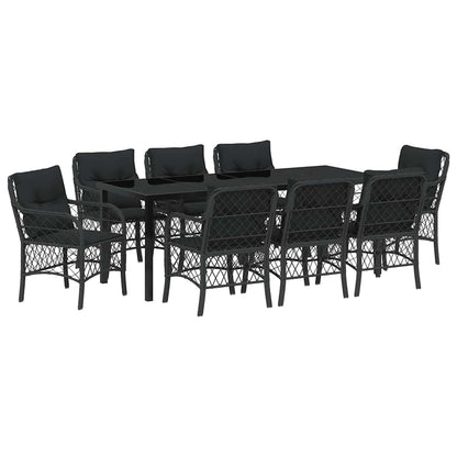 Tuin Eetset Met Kussen 9 Pcs Zwart Poly Riet