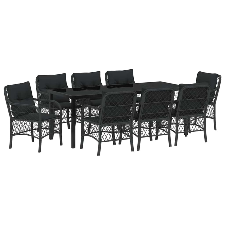 Tuin Eetset Met Kussen 9 Pcs Zwart Poly Riet