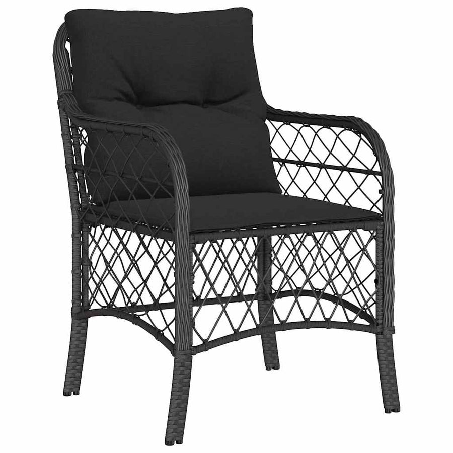 Tuin Eetset Met Kussen 9 Pcs Zwart Poly Riet