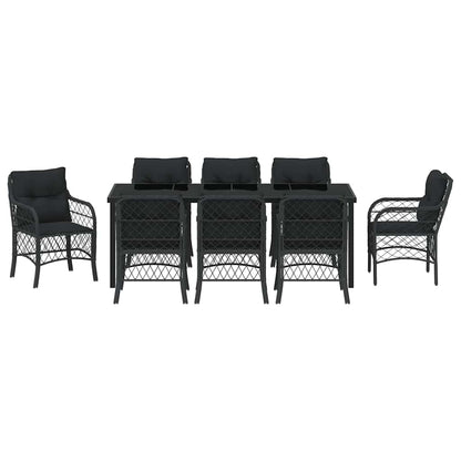 Tuin Eetset Met Kussen 9 Pcs Zwart Poly Riet