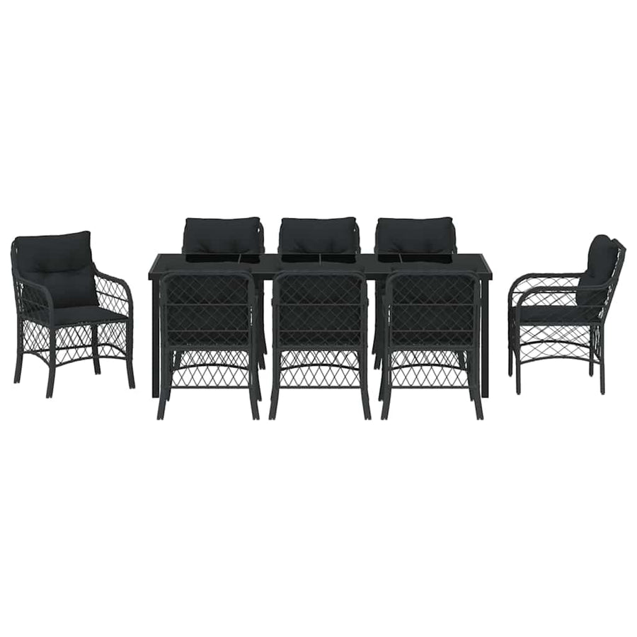 Tuin Eetset Met Kussen 9 Pcs Zwart Poly Riet