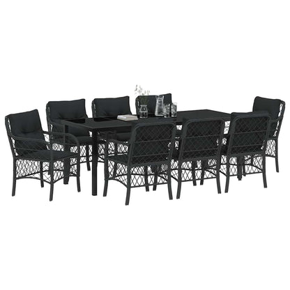 Tuin Eetset Met Kussen 9 Pcs Zwart Poly Riet