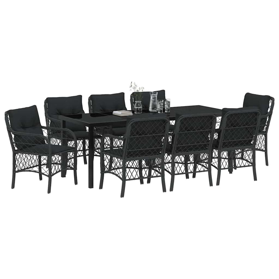 Tuin Eetset Met Kussen 9 Pcs Zwart Poly Riet
