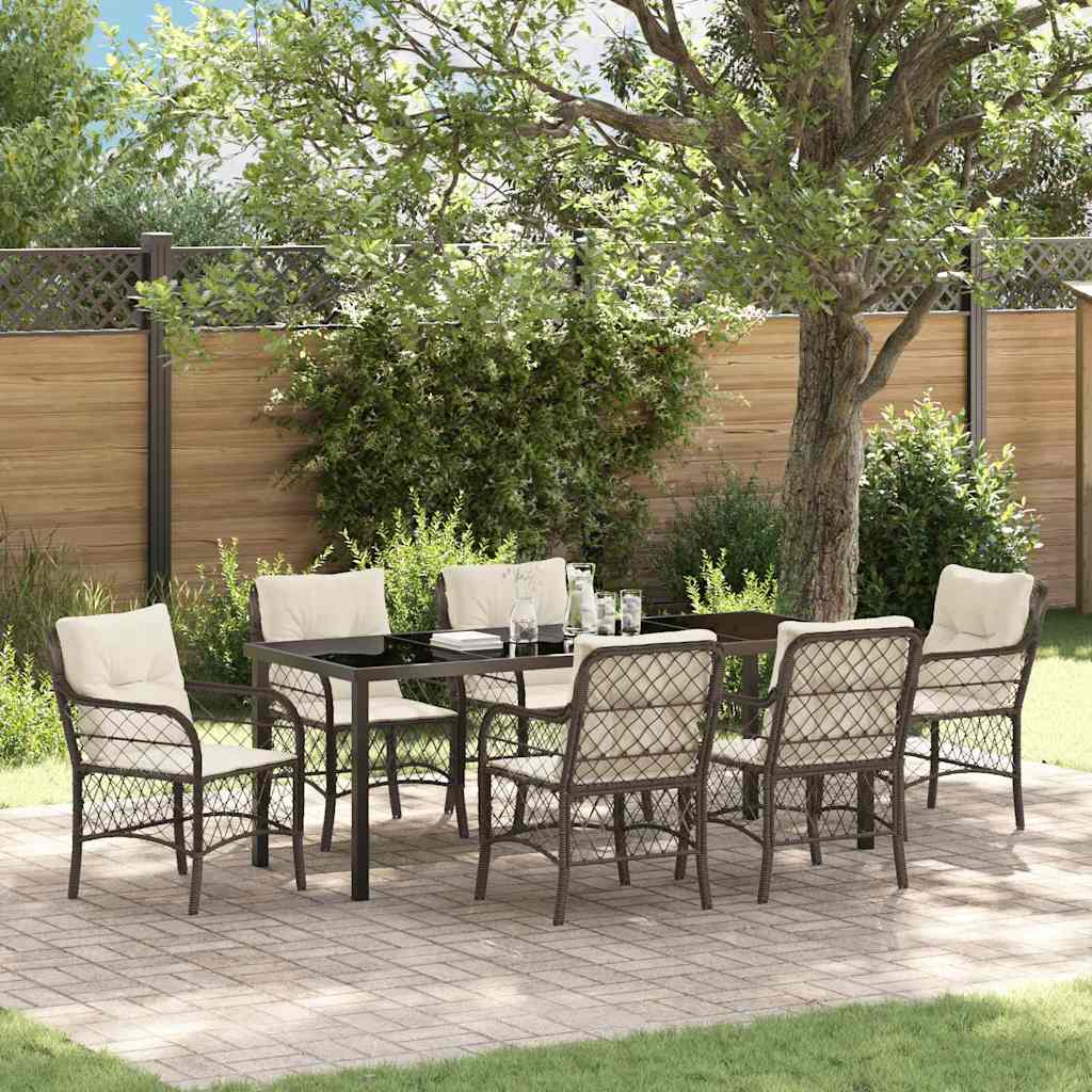 Tuin Eettafelset Met Kussen 7 Pcs Bruin Poly Rattan