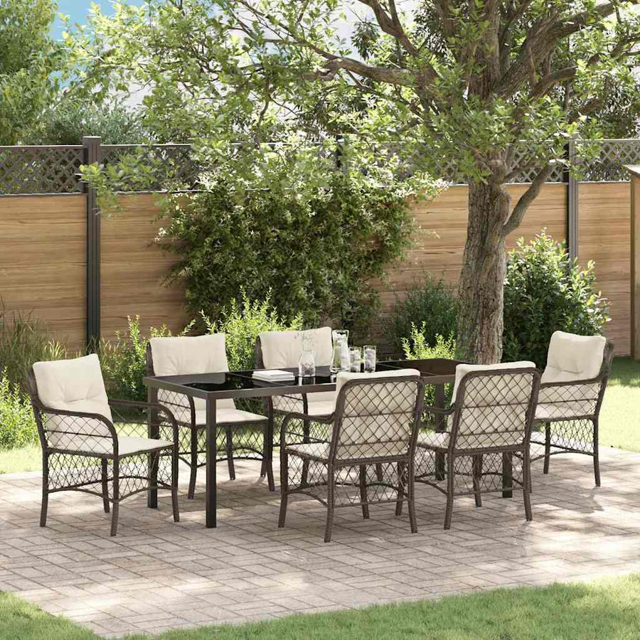 Tuin Eettafelset Met Kussen 7 Pcs Bruin Poly Rattan