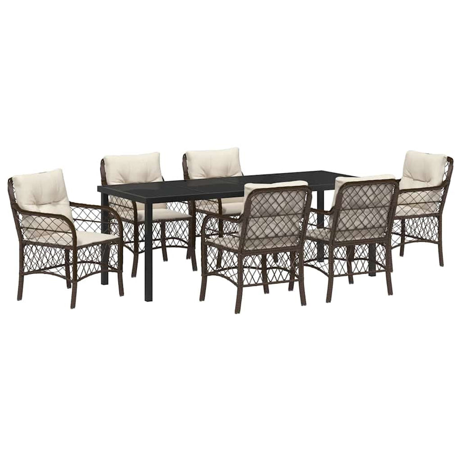 Tuin Eettafelset Met Kussen 7 Pcs Bruin Poly Rattan