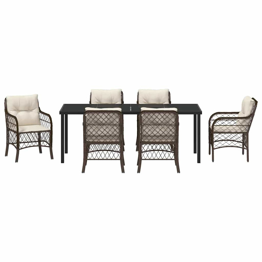 Tuin Eettafelset Met Kussen 7 Pcs Bruin Poly Rattan