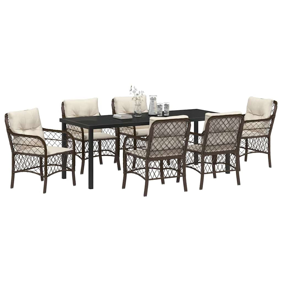 Tuin Eettafelset Met Kussen 7 Pcs Bruin Poly Rattan