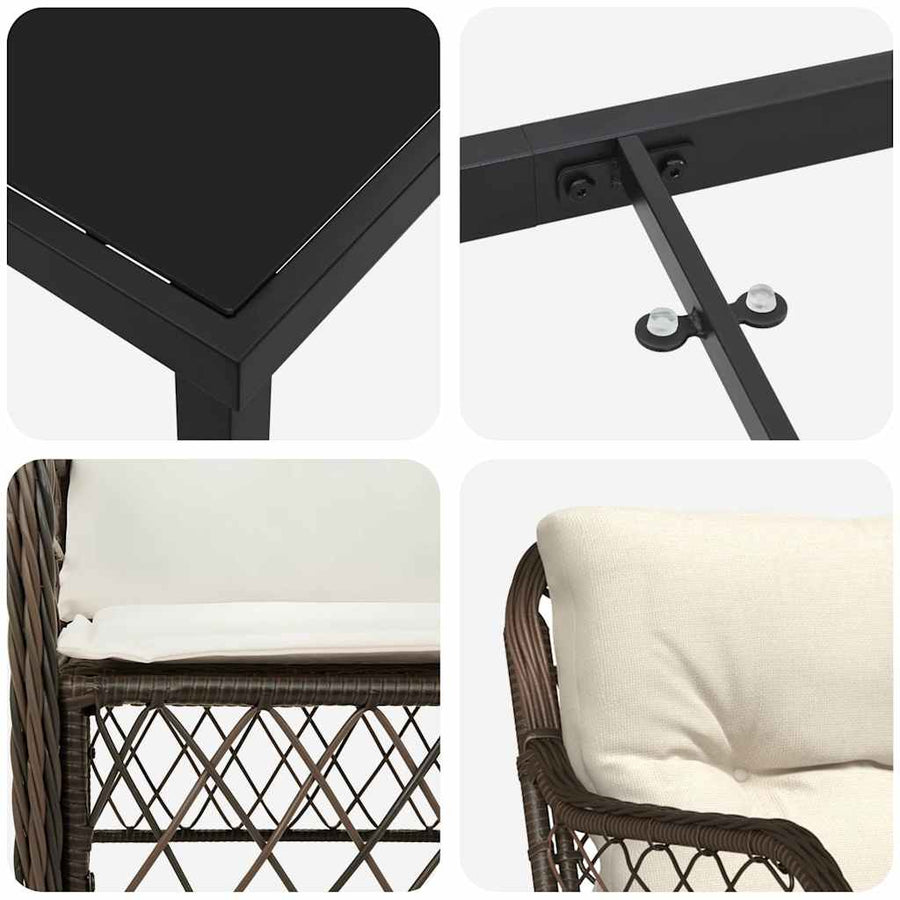 Tuin Eettafelset Met Kussen 9 Pcs Bruin Poly Rattan