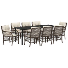 Tuin Eettafelset Met Kussen 9 Pcs Bruin Poly Rattan
