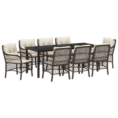 Tuin Eettafelset Met Kussen 9 Pcs Bruin Poly Rattan