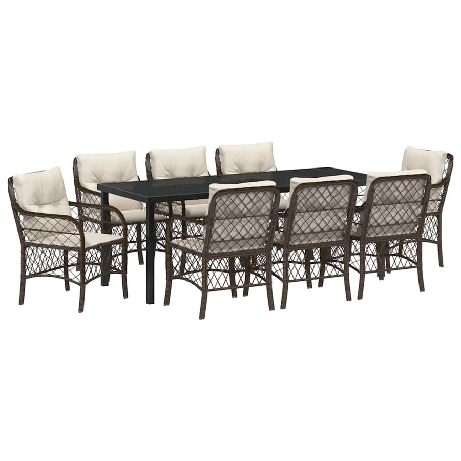 Tuin Eettafelset Met Kussen 9 Pcs Bruin Poly Rattan