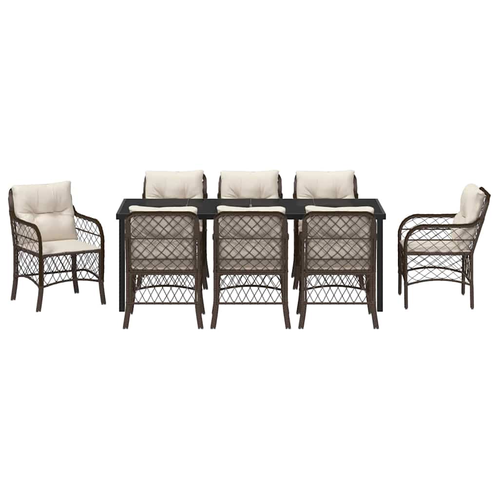 Tuin Eettafelset Met Kussen 9 Pcs Bruin Poly Rattan