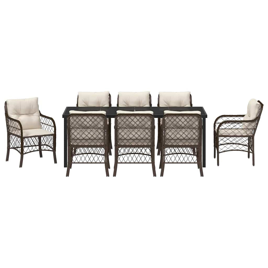Tuin Eettafelset Met Kussen 9 Pcs Bruin Poly Rattan