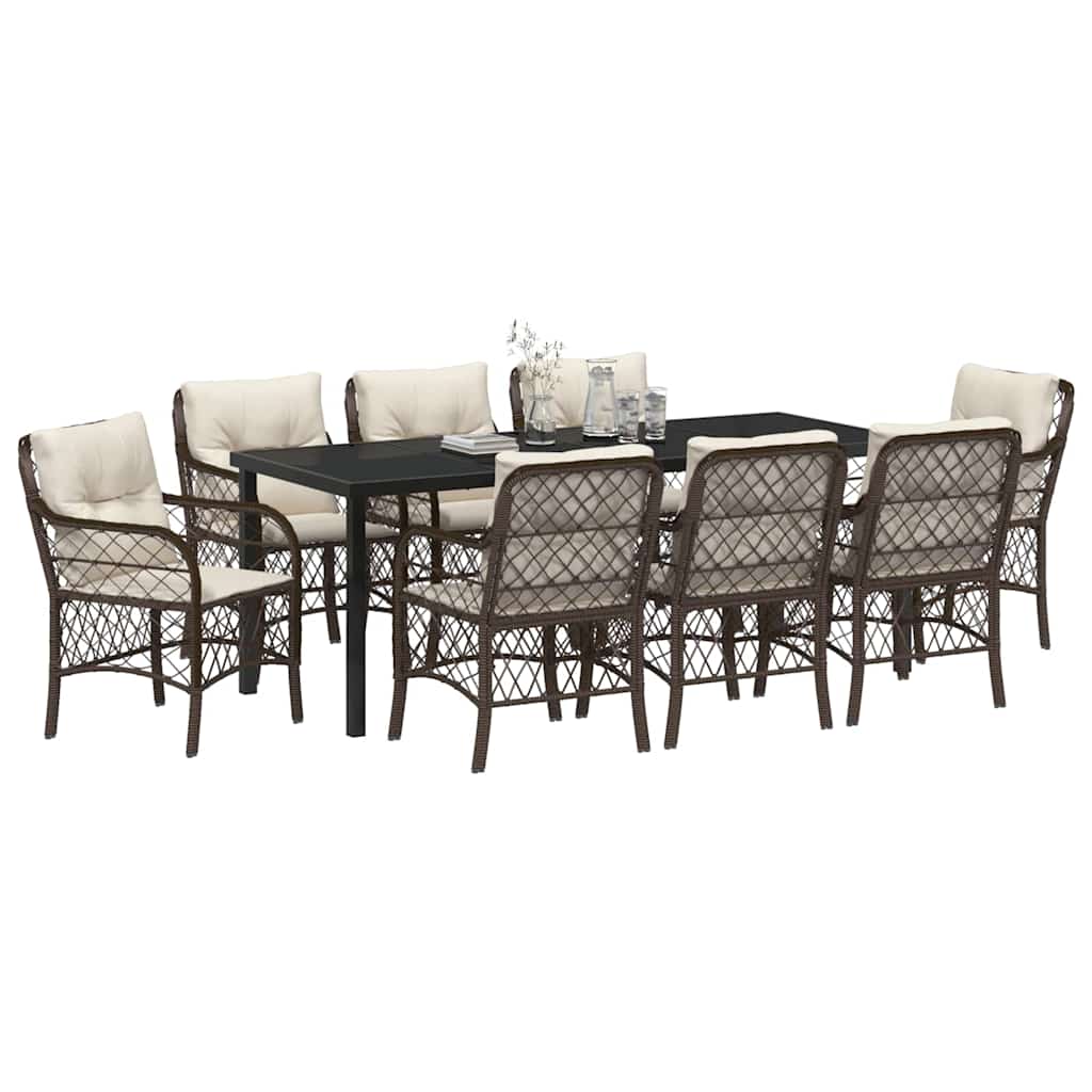 Tuin Eettafelset Met Kussen 9 Pcs Bruin Poly Rattan