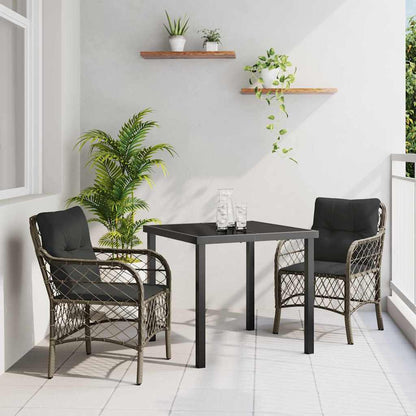 Tuin eettafelset met kussen 3 pcs Grijs poly rattan