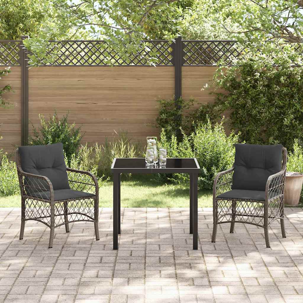 Tuin eettafelset met kussen 3 pcs Grijs poly rattan