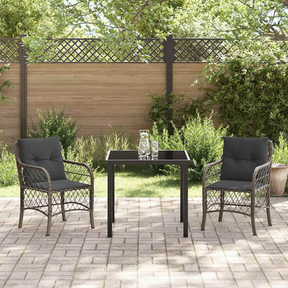 Tuin eettafelset met kussen 3 pcs Grijs poly rattan
