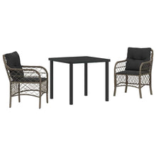 Tuin eettafelset met kussen 3 pcs Grijs poly rattan