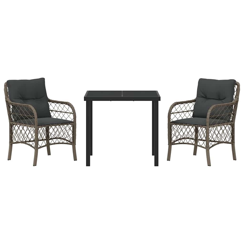 Tuin eettafelset met kussen 3 pcs Grijs poly rattan