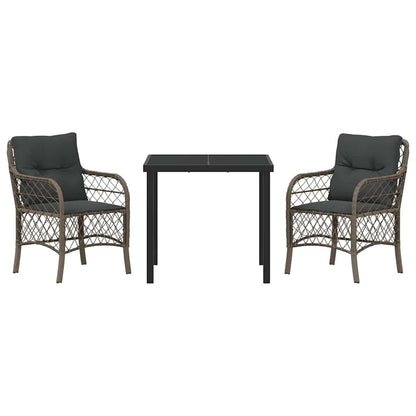 Tuin eettafelset met kussen 3 pcs Grijs poly rattan