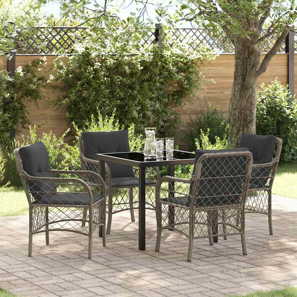 Tuin eettafelset met kussen 5 pcs Grijs poly rattan