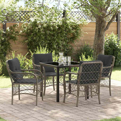 Tuin eettafelset met kussen 5 pcs Grijs poly rattan