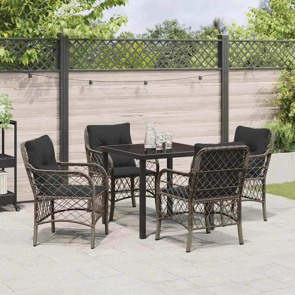 Tuin eettafelset met kussen 5 pcs Grijs poly rattan