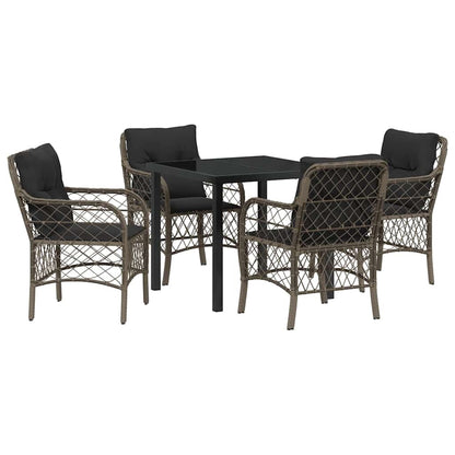 Tuin eettafelset met kussen 5 pcs Grijs poly rattan
